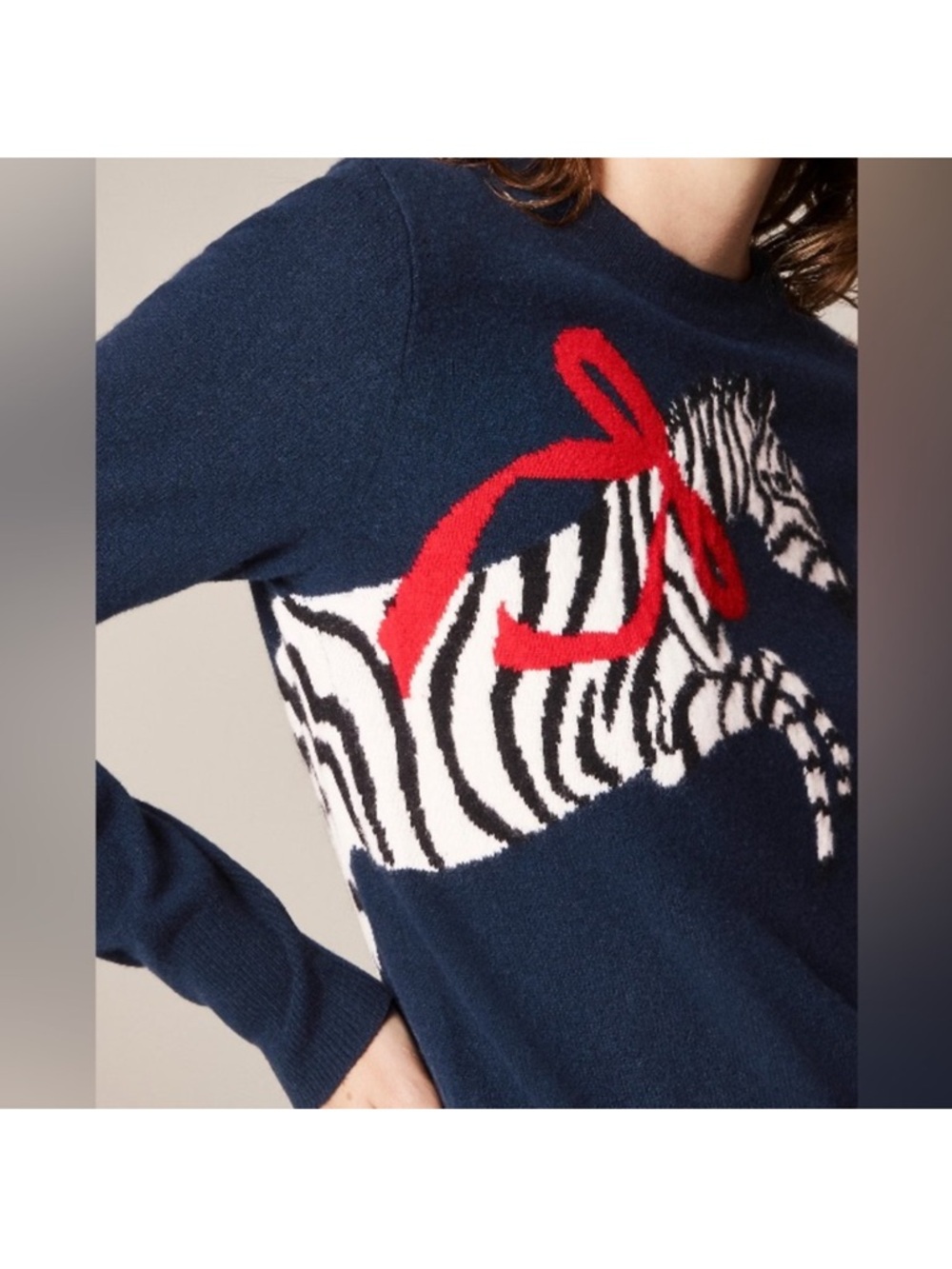 J.Crew Cashmere classic-fit crewneck sweater in zebra intarsia CO586 - Picture 3 of 8